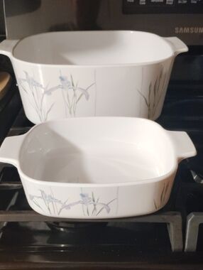 White Floral Ceramic Baking Dish with Handles - Set of 2 Corningware